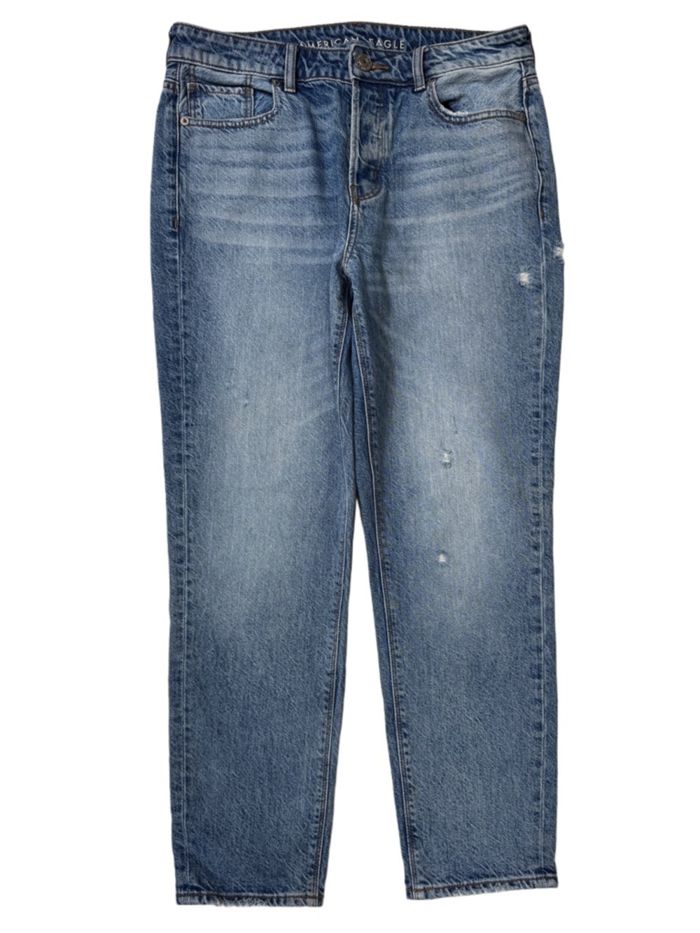 {American Eagle} "Tomgirl" Short Blue Distressed Straight Leg Button Fly Jeans